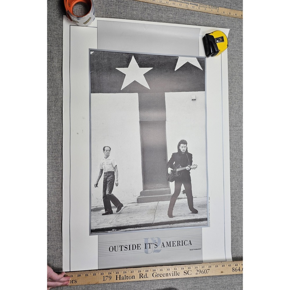 Vintage 1989 U2 Band Outside It's America Photo Poster Steve Averill B&W USA